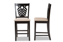 Brenner Sand Fabric Upholstered and Dark Brown 2Pc Counter Stool Set Baxton