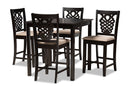 Brenner Sand Fabric Upholstered and Dark Brown 5-Piece Pub Set Baxton