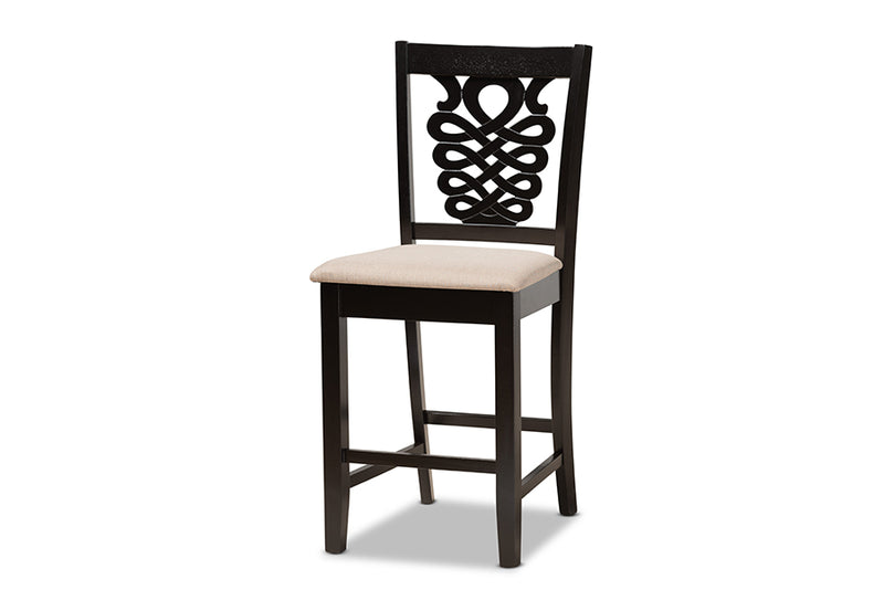 Brenner Modern and Contemporary Sand Fabric Upholstered and Dark Brown Finished Wood 5-Piece Pub Set