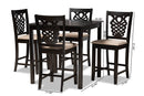 Brenner Sand Fabric Upholstered and Dark Brown 5-Piece Pub Set Baxton