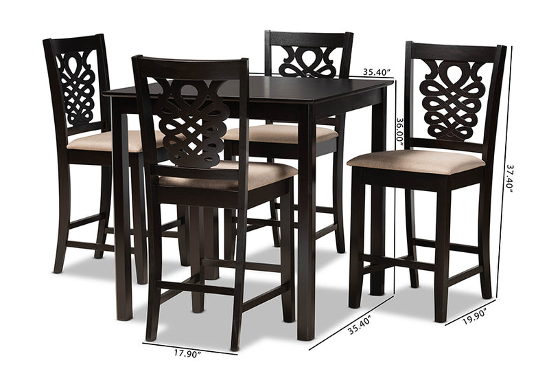 Brenner Modern and Contemporary Sand Fabric Upholstered and Dark Brown Finished Wood 5-Piece Pub Set