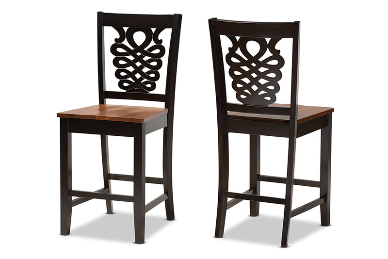 Brenner Modern and Contemporary Two-Tone Dark Brown and Walnut Brown Finished Wood 2-Piece Counter Stool Set