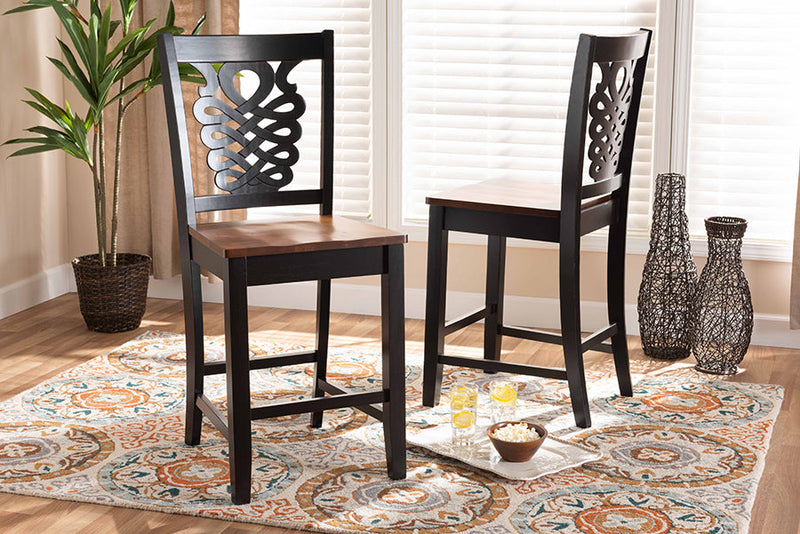 Brenner Two-Tone Dark Brown and Walnut Brown 2Pc Counter Stool Set Baxton