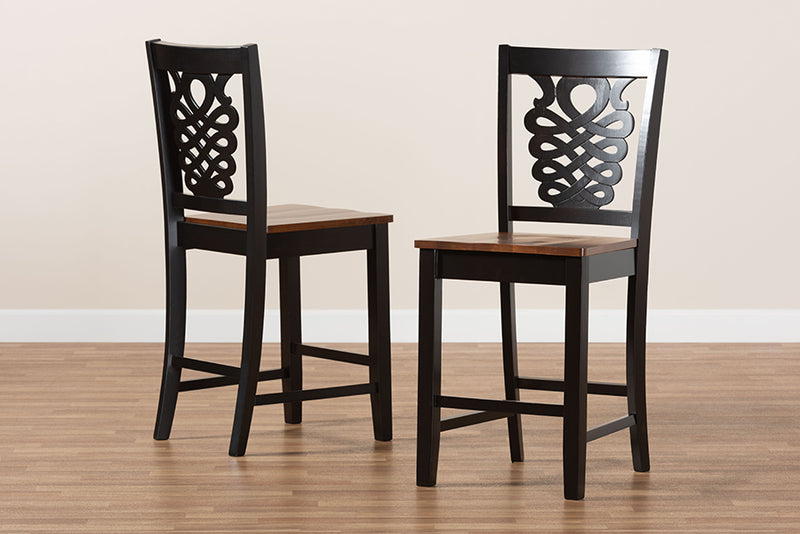 Brenner Modern and Contemporary Two-Tone Dark Brown and Walnut Brown Finished Wood 2-Piece Counter Stool Set