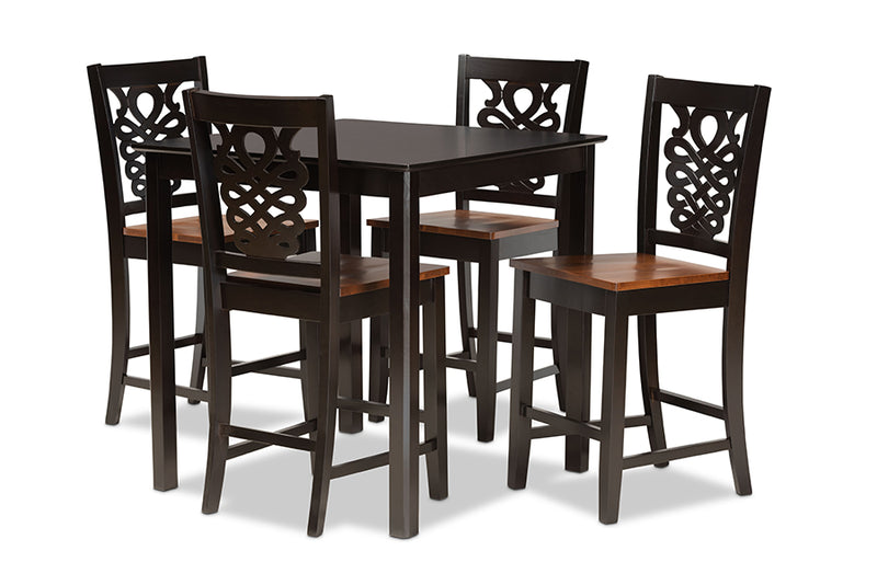 Brenner Modern and Contemporary Two-Tone Dark Brown and Walnut Brown Finished Wood 5-Piece Pub Set