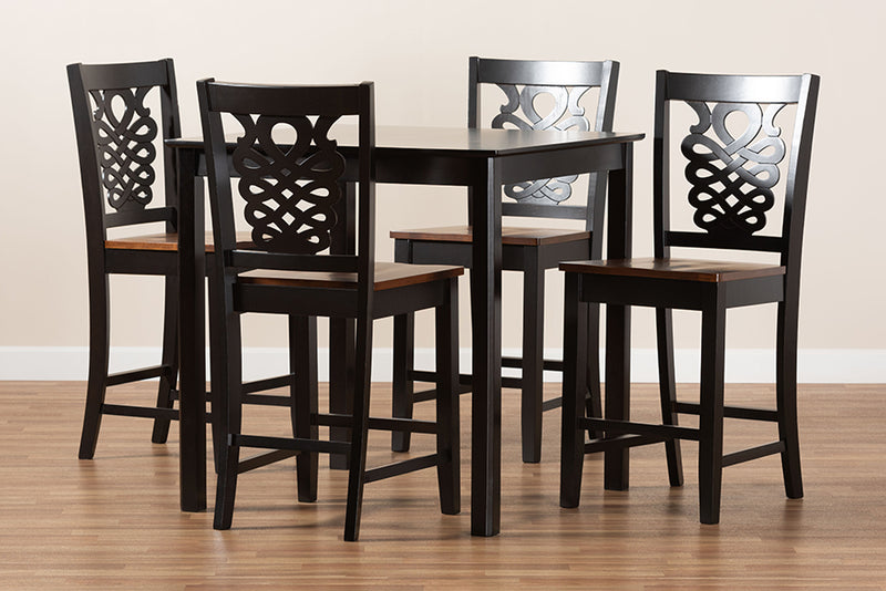 Brenner Modern and Contemporary Two-Tone Dark Brown and Walnut Brown Finished Wood 5-Piece Pub Set