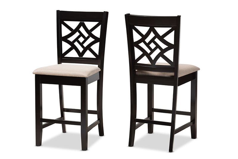 Braylin Modern and Contemporary Sand Fabric Upholstered and Dark Brown Finished Wood 2-Piece Counter Stool Set