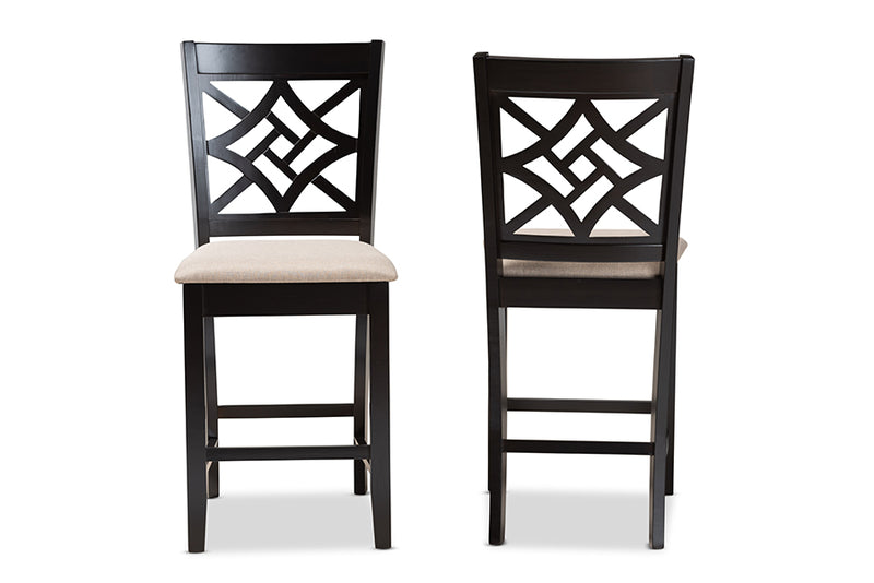 Braylin Modern and Contemporary Sand Fabric Upholstered and Dark Brown Finished Wood 2-Piece Counter Stool Set