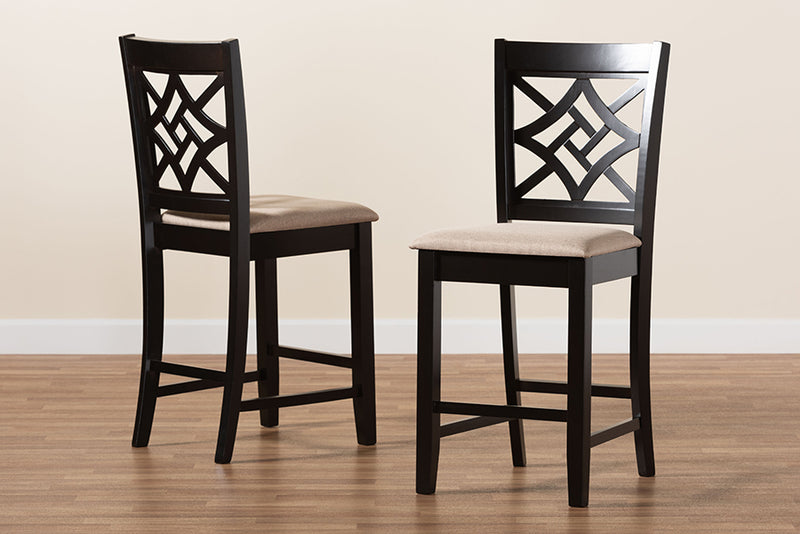 Braylin Modern and Contemporary Sand Fabric Upholstered and Dark Brown Finished Wood 2-Piece Counter Stool Set