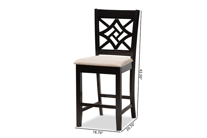 Braylin Modern and Contemporary Sand Fabric Upholstered and Dark Brown Finished Wood 2-Piece Counter Stool Set