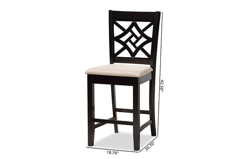 Braylin Sand Fabric Upholstered and Dark Brown 2Pc Counter Stool Set Baxton