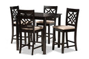 Braylin Sand Fabric Upholstered and Dark Brown 5-Piece Pub Set Baxton