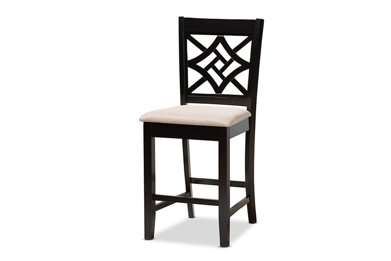 Braylin Modern and Contemporary Sand Fabric Upholstered and Dark Brown Finished Wood 5-Piece Pub Set