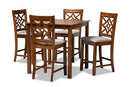 Braylin Gray Fabric Upholstered and Walnut Brown 5-Piece Pub Set Baxton