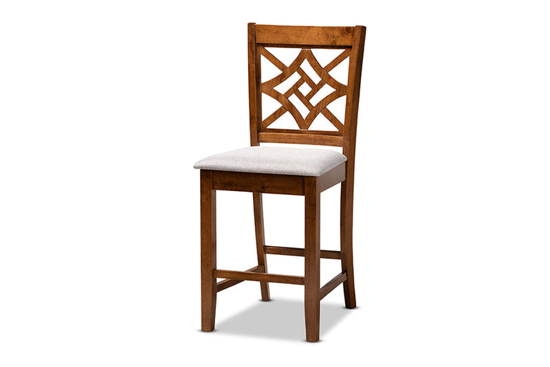 Braylin Gray Fabric Upholstered and Walnut Brown 5-Piece Pub Set Baxton