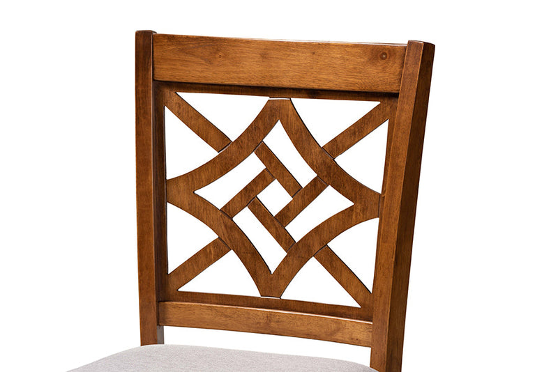 Braylin Gray Fabric Upholstered and Walnut Brown 5-Piece Pub Set Baxton