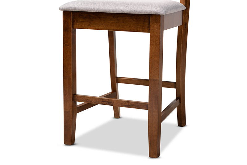 Braylin Gray Fabric Upholstered and Walnut Brown 5-Piece Pub Set Baxton