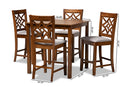 Braylin Gray Fabric Upholstered and Walnut Brown 5-Piece Pub Set Baxton