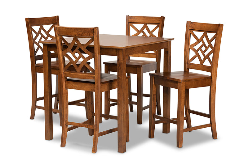 Braylin Modern and Contemporary Walnut Brown Finished Wood 5-Piece Pub Set