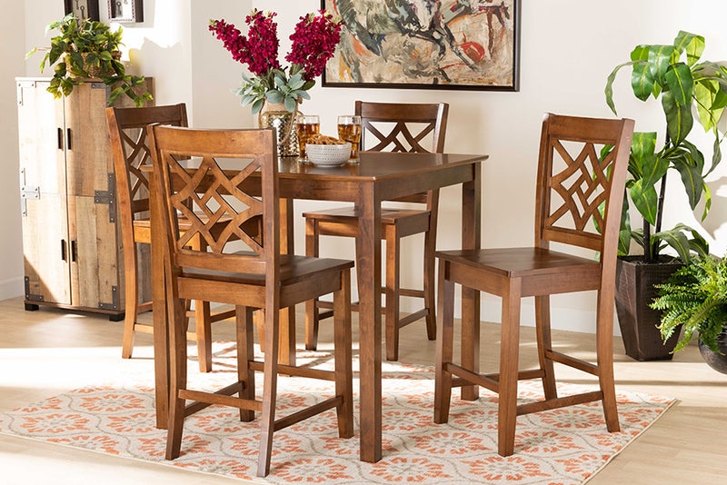 Braylin Modern and Contemporary Walnut Brown Finished Wood 5-Piece Pub Set