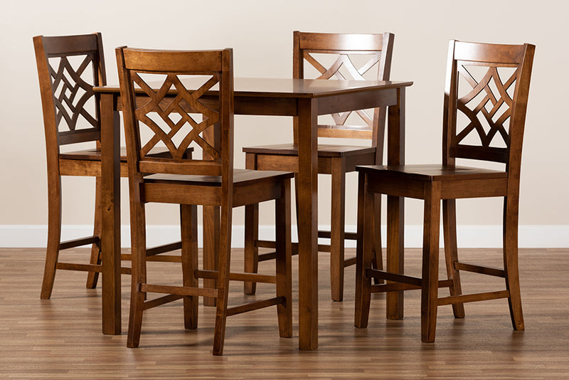 Braylin Modern and Contemporary Walnut Brown Finished Wood 5-Piece Pub Set