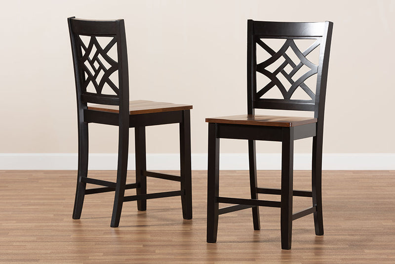 Braylin Two-Tone Dark Brown and Walnut Brown 2Pc Counter Stool Set Baxton