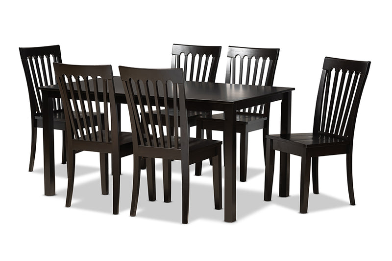 Cora Modern and Contemporary Dark Brown Finished Wood 7-Piece Dining Set