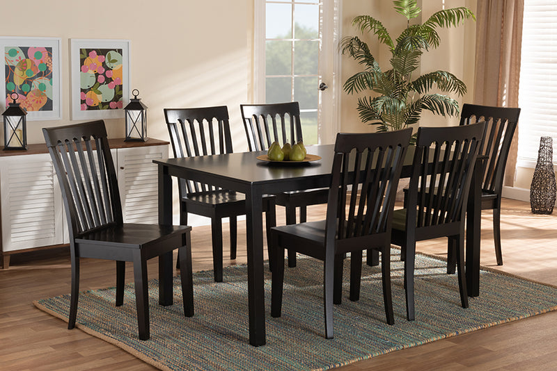 Cora Modern and Contemporary Dark Brown Finished Wood 7-Piece Dining Set