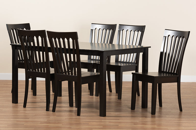 Cora Modern and Contemporary Dark Brown Finished Wood 7-Piece Dining Set