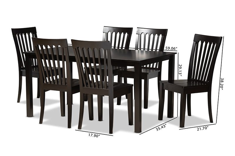 Cora Modern and Contemporary Dark Brown Finished Wood 7-Piece Dining Set