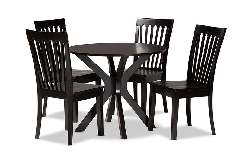 Zoe Modern and Contemporary Dark Brown Finished Wood 5-Piece Dining Set