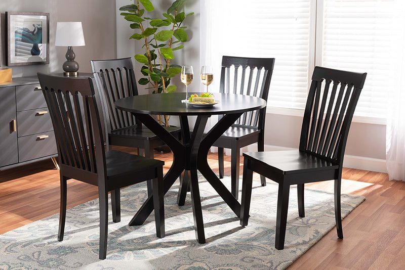 Zoe Modern and Contemporary Dark Brown Finished Wood 5-Piece Dining Set