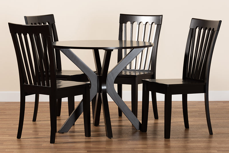 Zoe Modern and Contemporary Dark Brown Finished Wood 5-Piece Dining Set