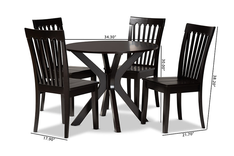 Zoe Modern and Contemporary Dark Brown Finished Wood 5-Piece Dining Set