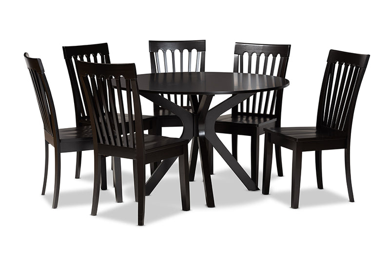 Zoe Modern and Contemporary Dark Brown Finished Wood 7-Piece Dining Set