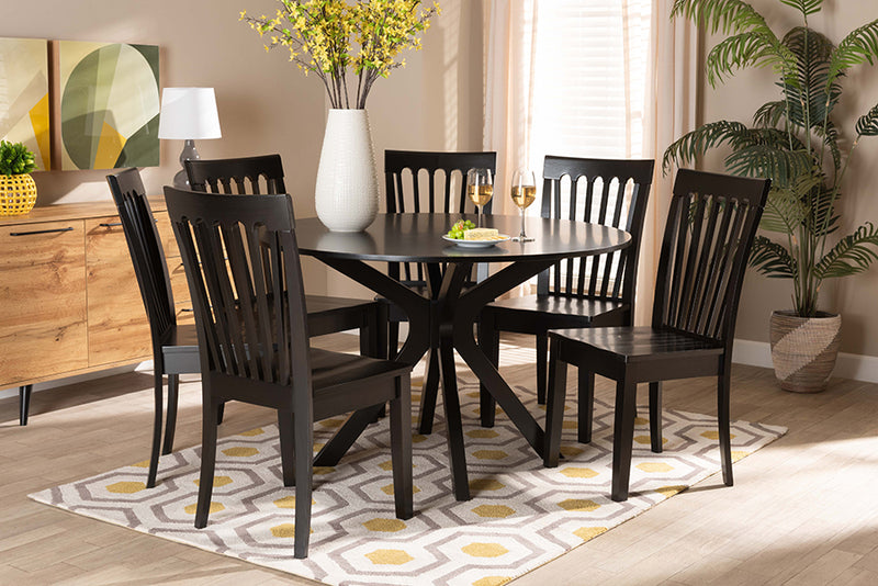 Zoe Modern and Contemporary Dark Brown Finished Wood 7-Piece Dining Set