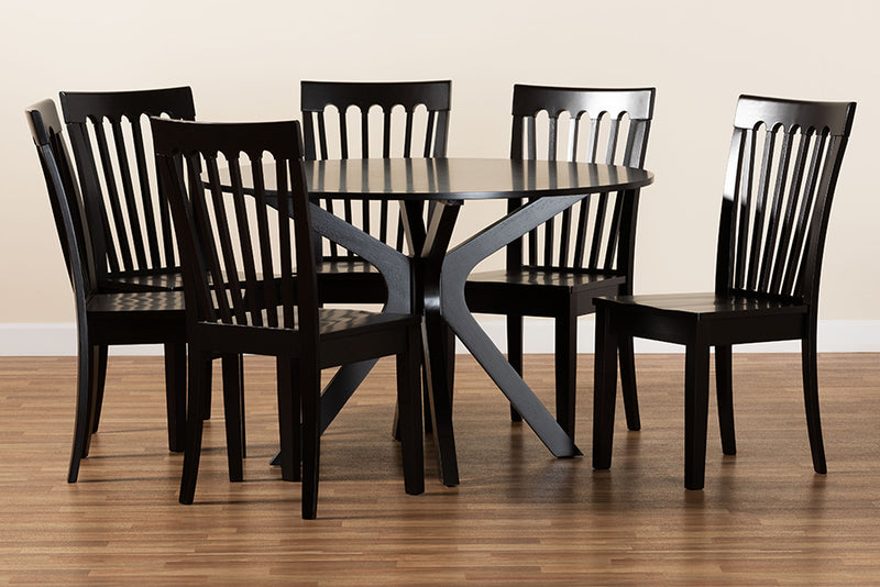 Zoe Modern and Contemporary Dark Brown Finished Wood 7-Piece Dining Set