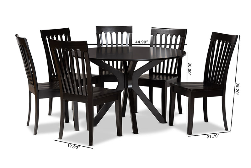 Zoe Modern and Contemporary Dark Brown Finished Wood 7-Piece Dining Set