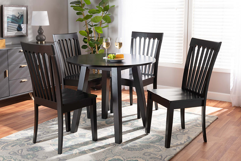 Laluna Modern and Contemporary Dark Brown Finished Wood 5-Piece Dining Set