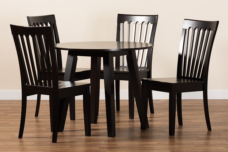 Laluna Modern and Contemporary Dark Brown Finished Wood 5-Piece Dining Set