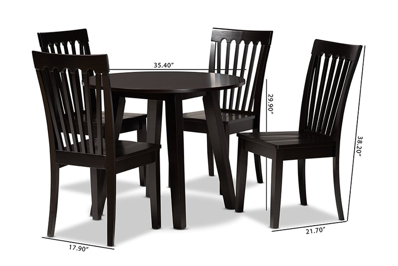 Laluna Modern and Contemporary Dark Brown Finished Wood 5-Piece Dining Set