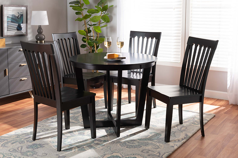 Vinet Modern and Contemporary Dark Brown Finished Wood 5-Piece Dining Set