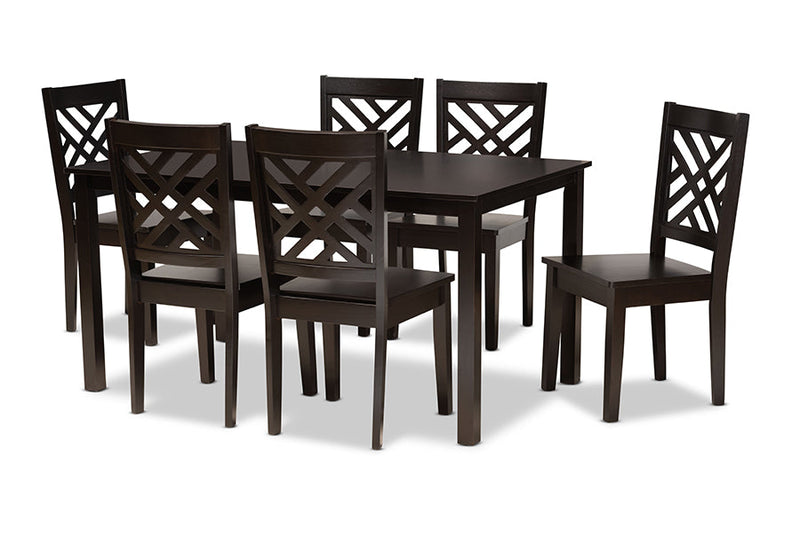Agnew Dark Brown 7-Piece Dining Set Baxton