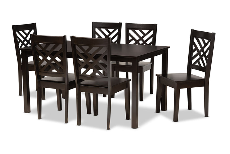 Agnew Modern and Contemporary Dark Brown Finished Wood 7-Piece Dining Set