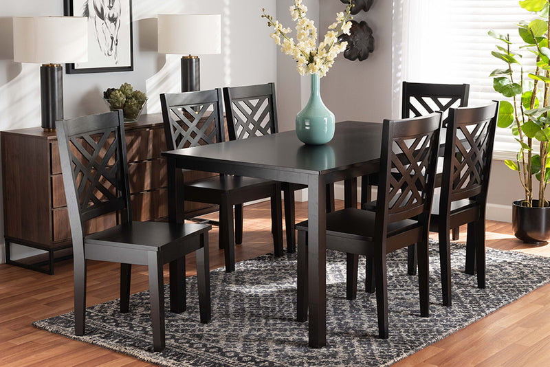 Agnew Modern and Contemporary Dark Brown Finished Wood 7-Piece Dining Set