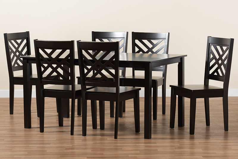 Agnew Modern and Contemporary Dark Brown Finished Wood 7-Piece Dining Set