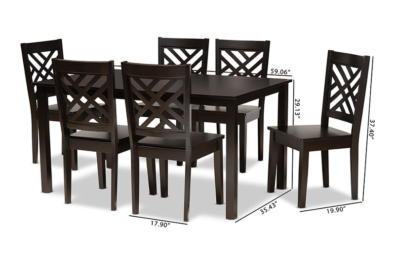 Agnew Modern and Contemporary Dark Brown Finished Wood 7-Piece Dining Set