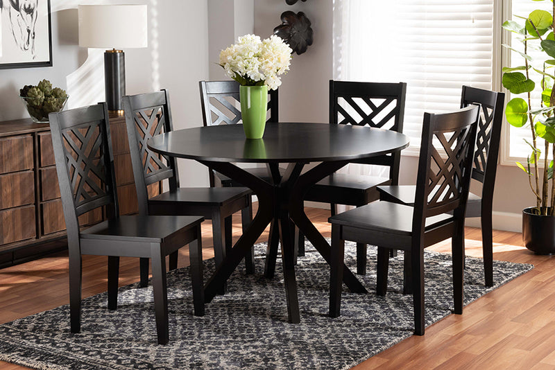 Thornton Modern and Contemporary Dark Brown Finished Wood 7-Piece Dining Set