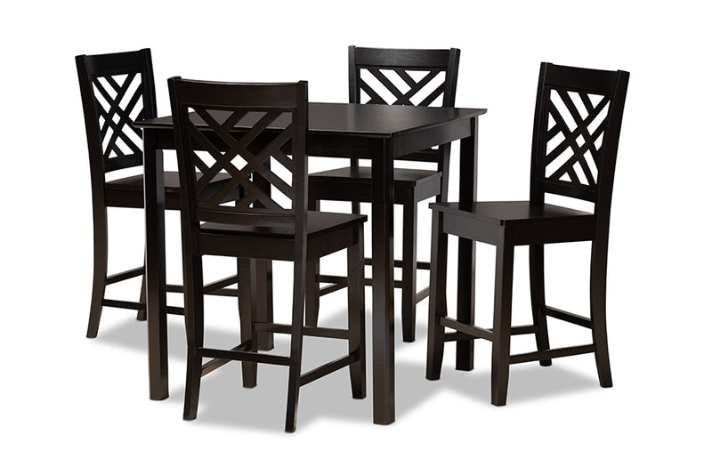 Iden Modern and Contemporary Dark Brown Finished Wood 5-Piece Pub Set