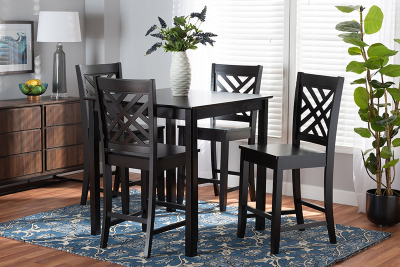 Iden Modern and Contemporary Dark Brown Finished Wood 5-Piece Pub Set